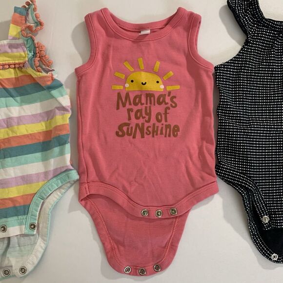 Set of 3 Bodysuits Baby Girl 3 Month Sleeveless Pink Sunshine Rainbow Stripe Dot - Picture 3 of 11